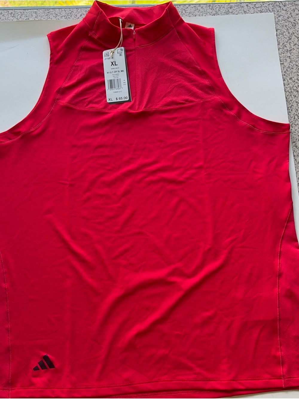 adidas Women's Ultimate365 Zip Mock Sleeveless Polo Shirt Red XL